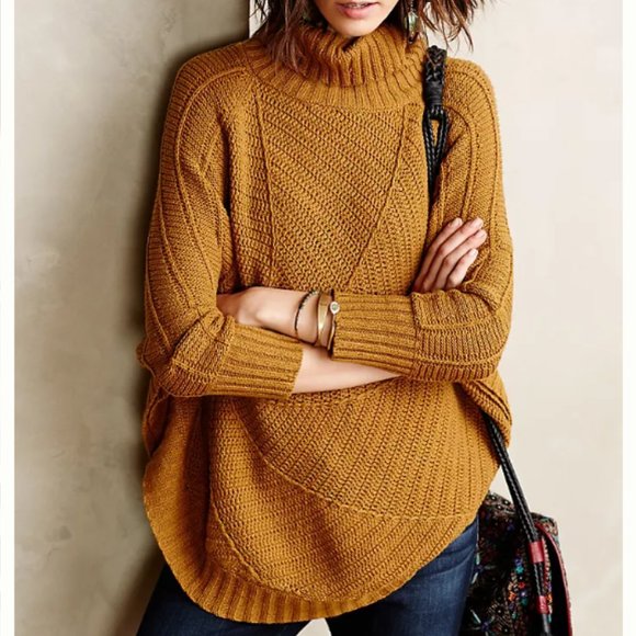 Anthropologie Sweaters - Anthropologie Angel of the North Mustard Yellow "Harvest Moon" Poncho Sweater